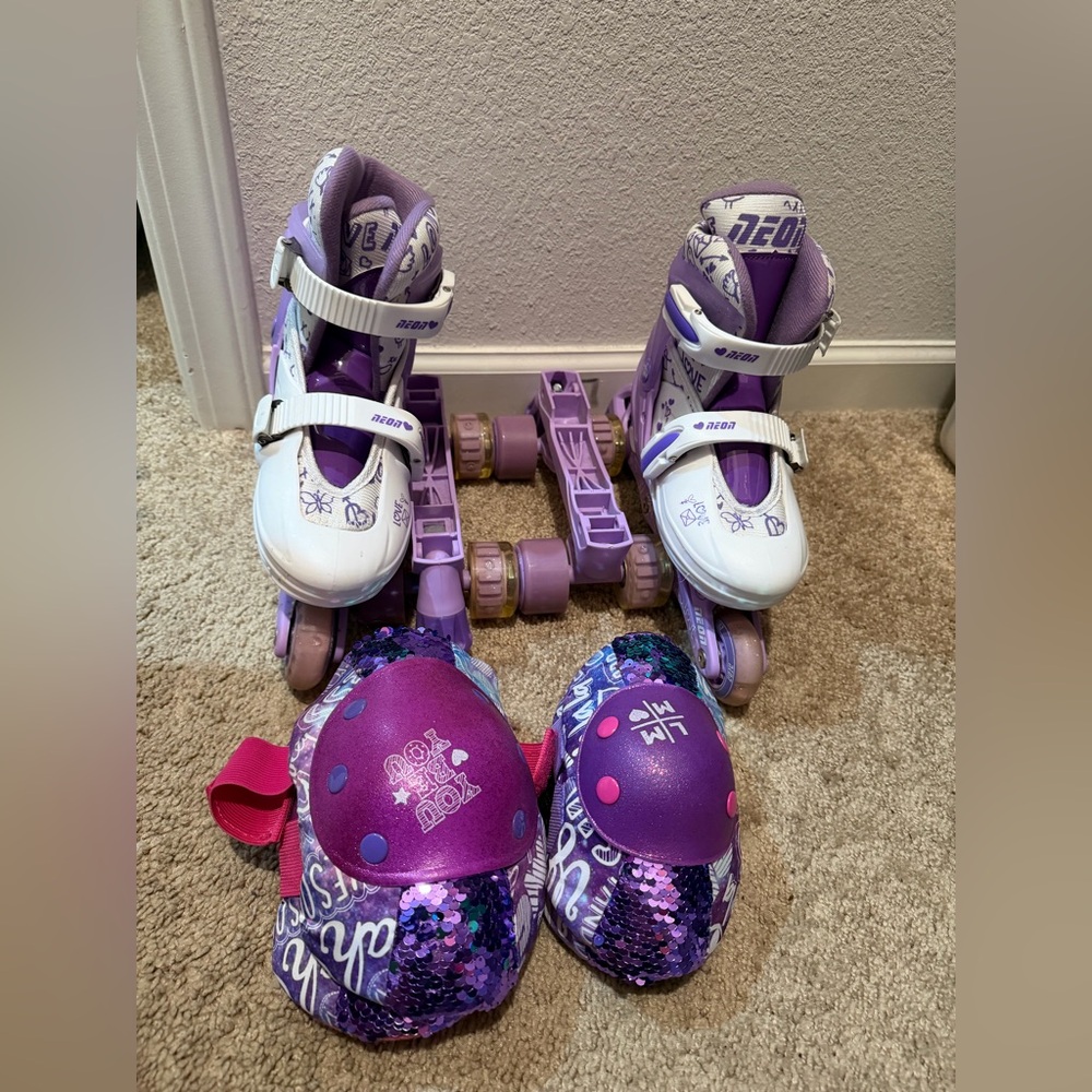 “Preloved” Roller Skates with Protective Gear size3-6